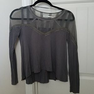 Kiminchi Blue Long Sleeve MeshGrey Top with Detail